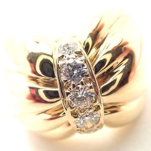 Rare! Authentic Van Cleef & Arpels 18k Yellow Gold Diamond Bow Design Band Ring